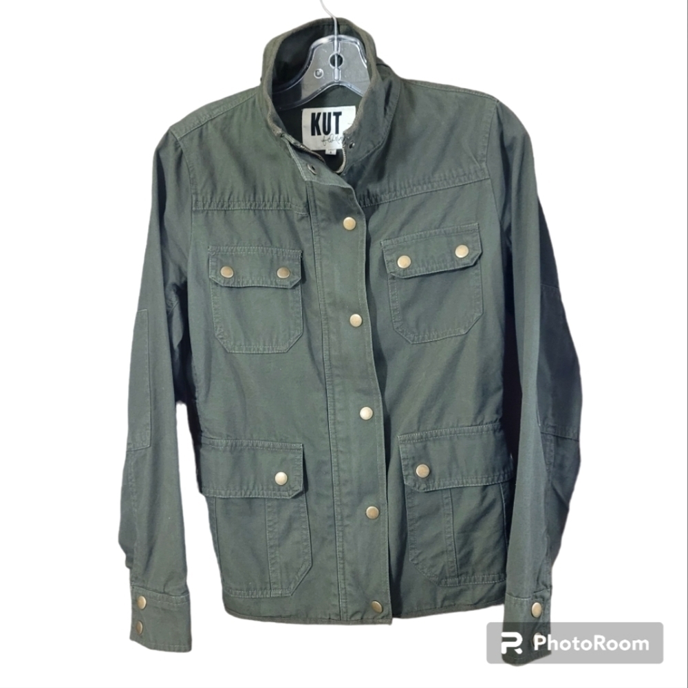 KUT from the Kloth army green zip front snap closure jacket Small *